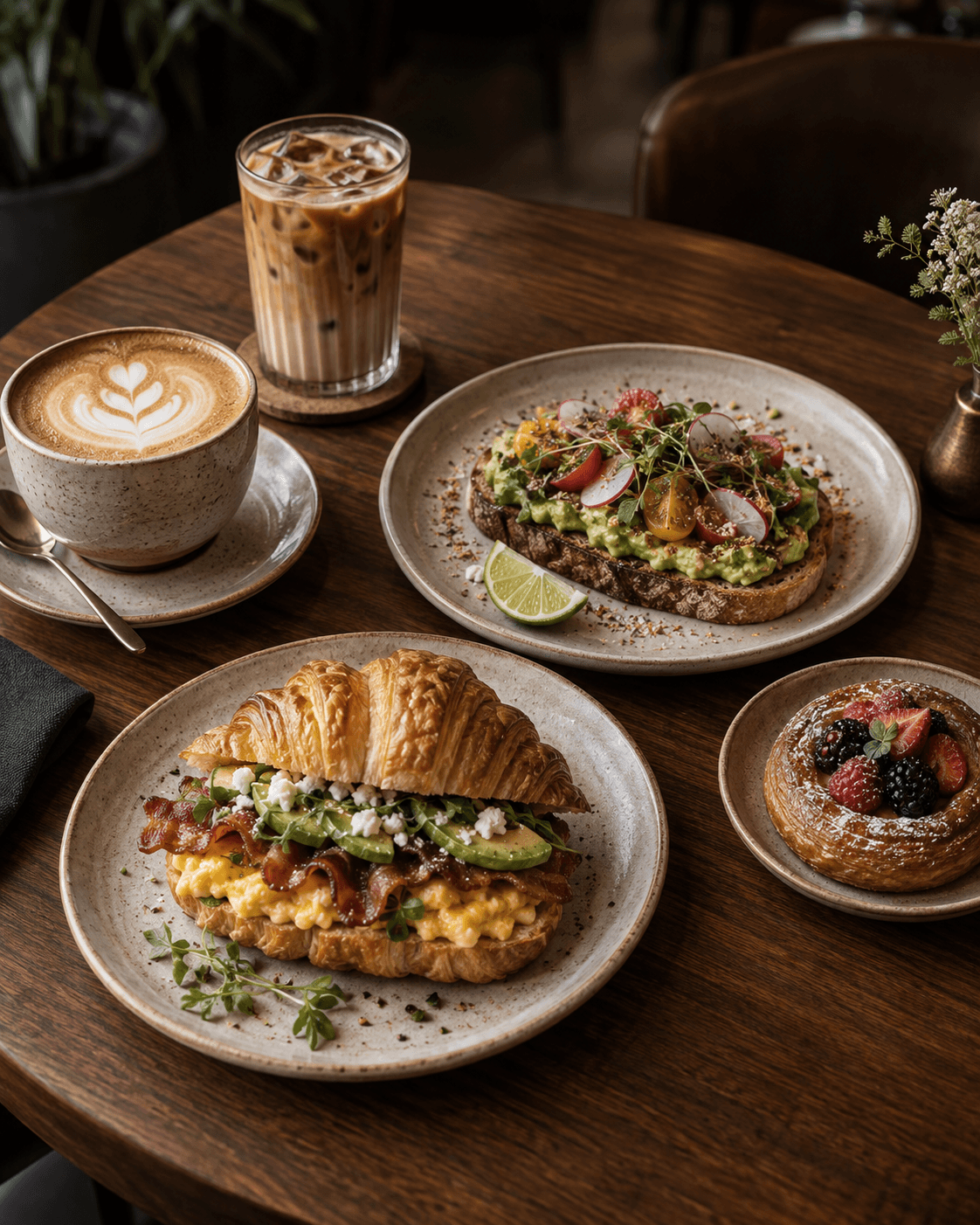 Mesa de Café Oliva con desayunos y café